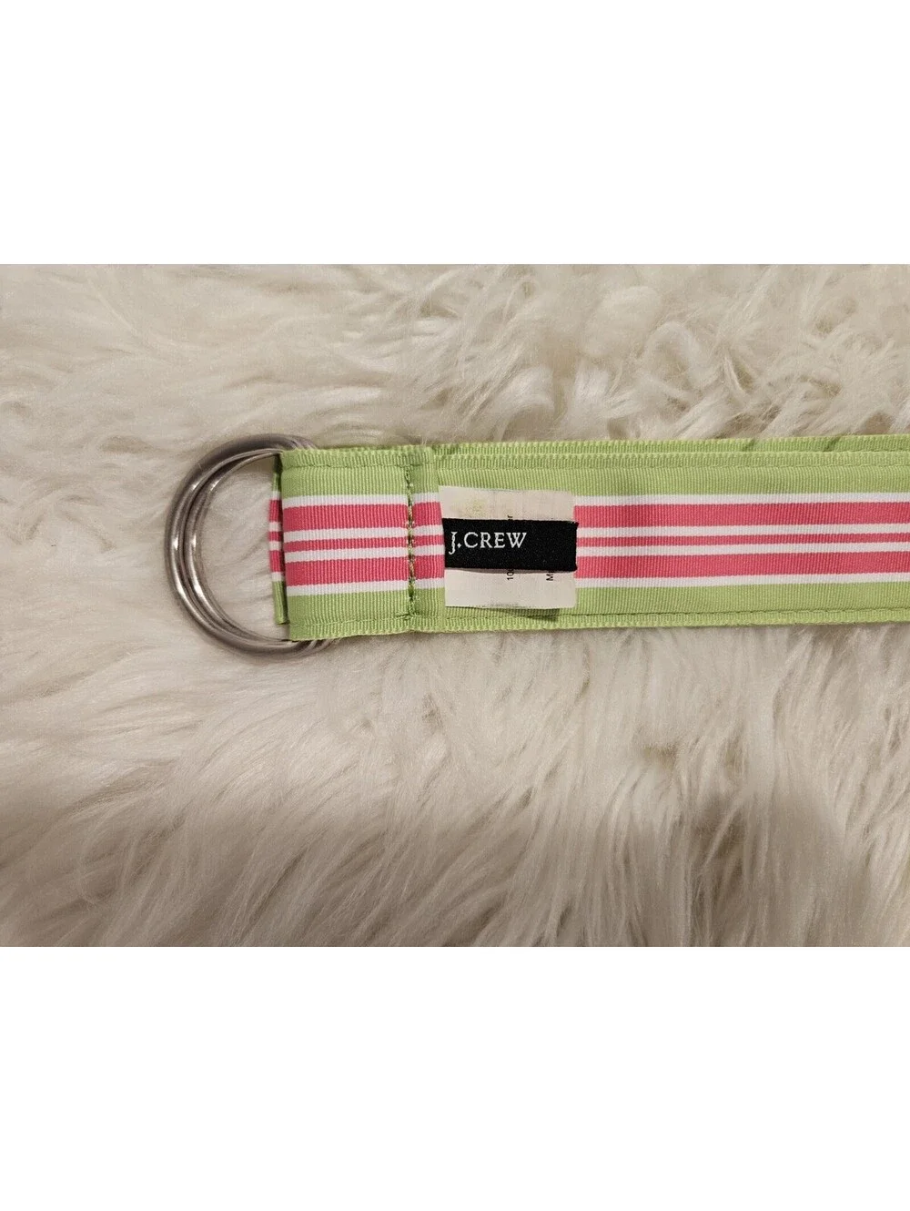 J Crew J.crew S/M Green Pink D Ring Fabric Belt Striped - Picture 3 of 4